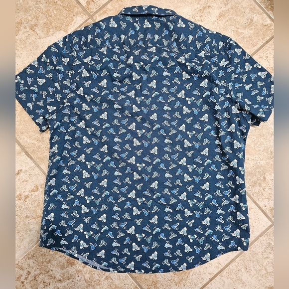Penguin XL Shirt Blue Sneaker Graphic Button Down Casual Camp Style Y2K Vibe - Picture 3 of 7